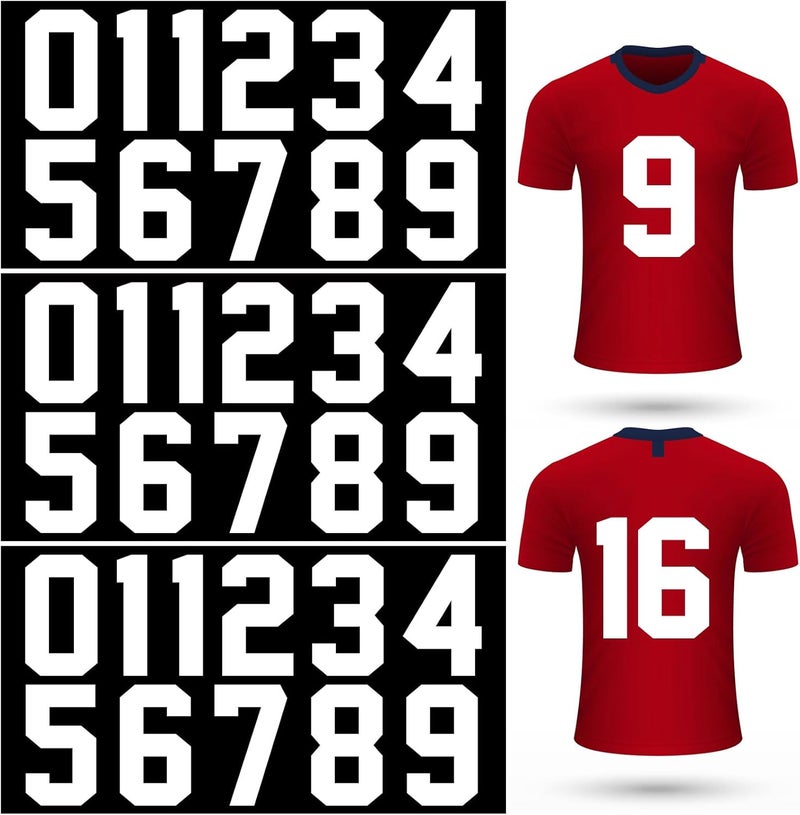 LIGHOON 33 Pcs 8 Inch Iron on Numbers Jersey Heat Transfer Numbers Big 0 to 9 Heat Press Numbers Stickers for Sports T Shirts Football Basketball Baseball Team Uniform Fabric Clothing (White) - Image 1